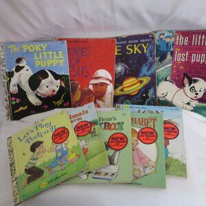 Vintage Little Golden Books Lot of 9 Books Children Literature Kids Puppy